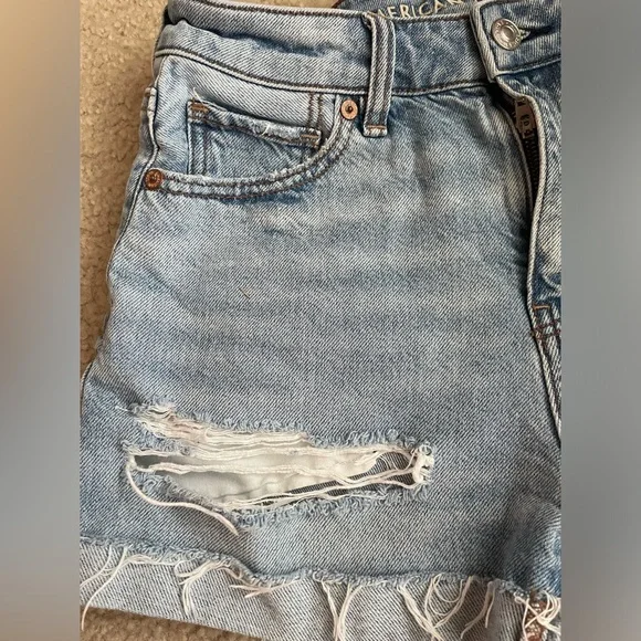 American Eagle Outfitters Light Blue Distressed Jean Shorts - Picture 2 of 6